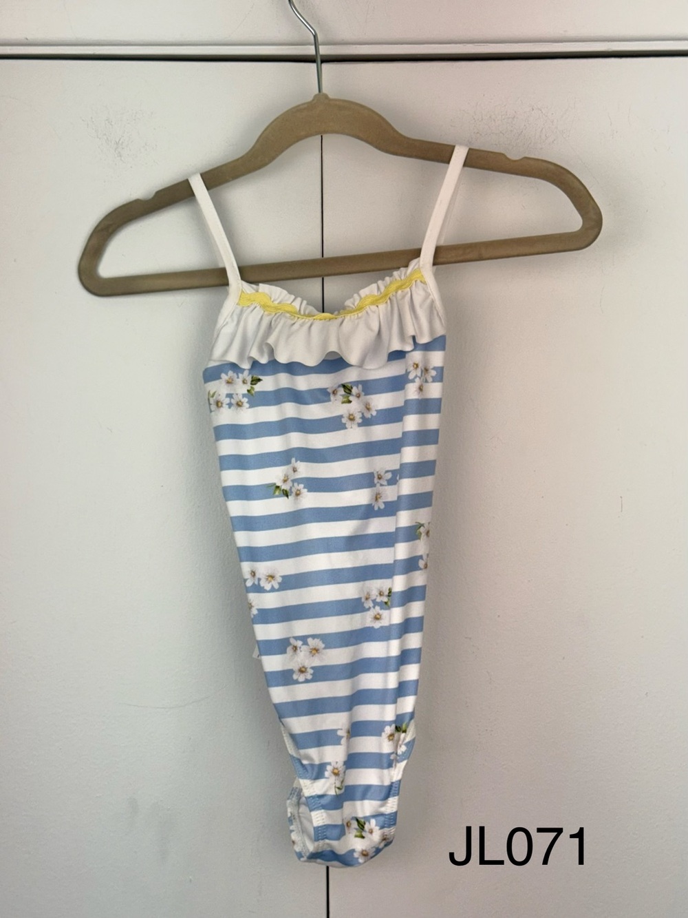 NWT PAZ Rodríguez Girls Striped Floral Swimsuit Blue 4Y